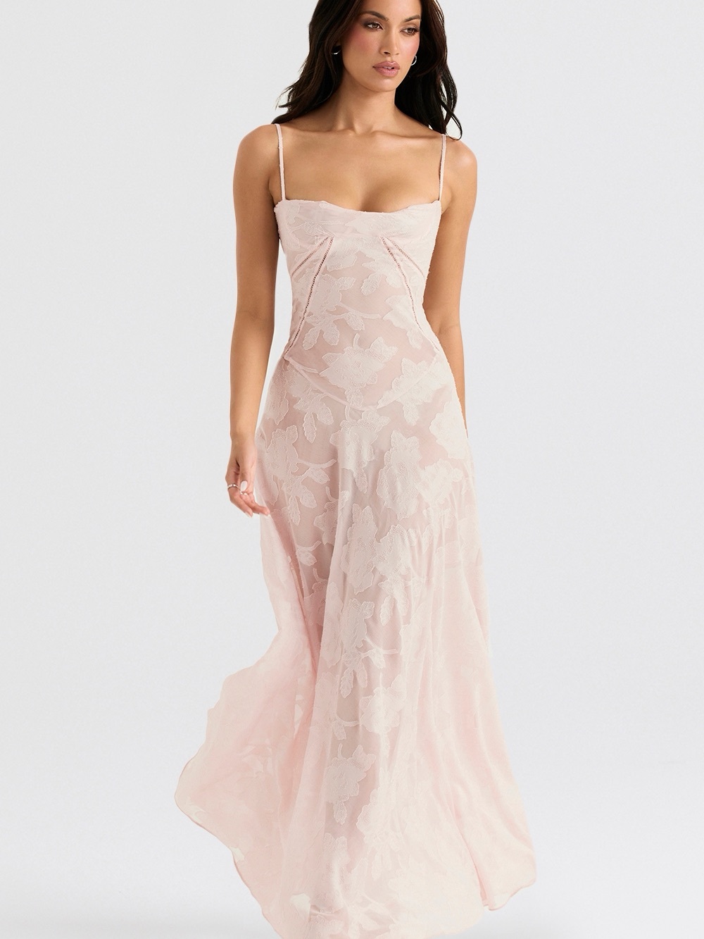 House of CB Blush Floral Lace Slip Gown - Picture 3 of 14